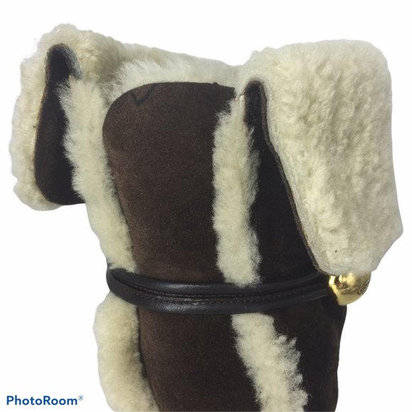 COACH 9M Wedge Mid Calf Booties Brown Suede Leather Fleece Winter - Picture 6 of 13